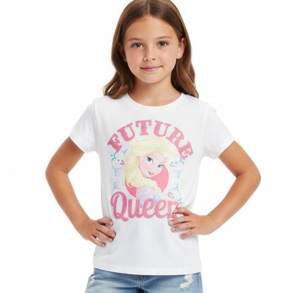 Justice Girls Tee 10 White Disney Frozen Elsa "Future Queen" Graphic Character
